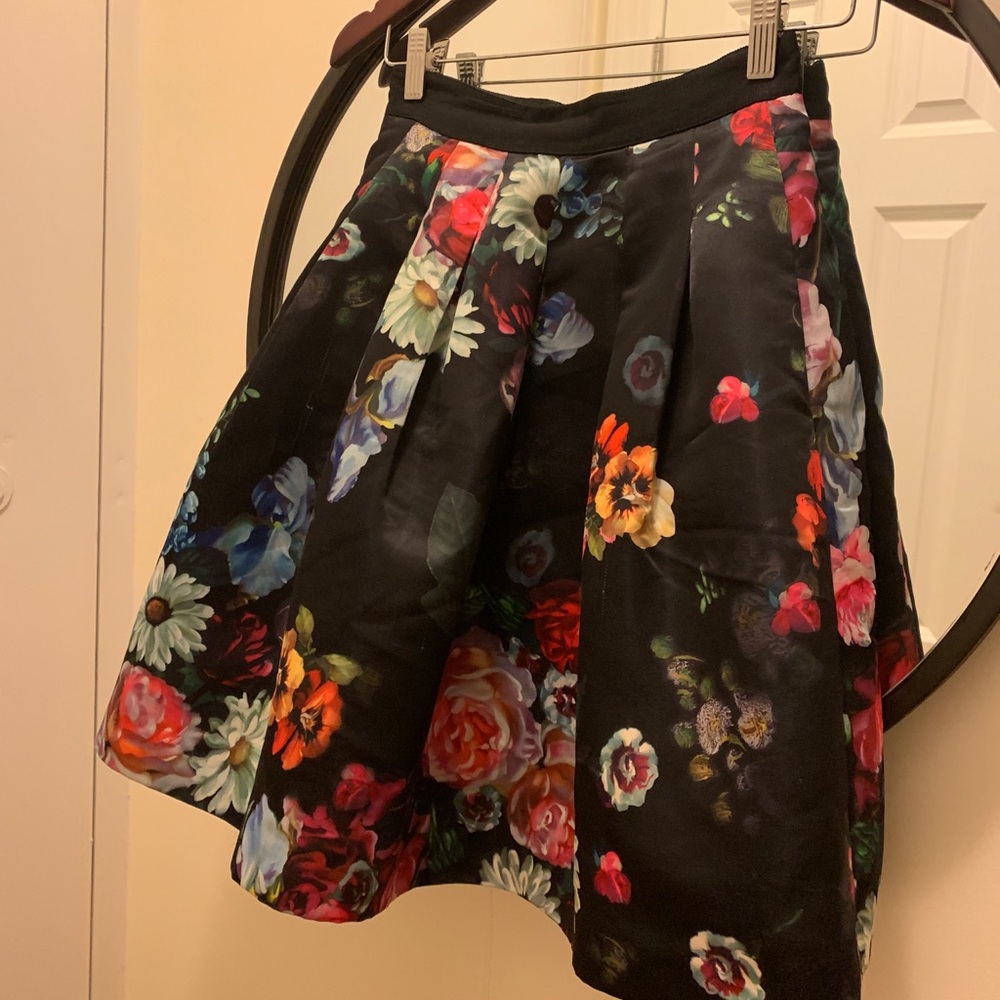 Red baker rose print full skirt with petticoat